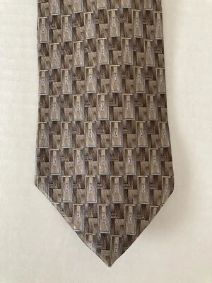Cambridge Classics Men's Necktie Tie Silk Bronze Blue Geometric Satin Made USA - Image 1 of 4