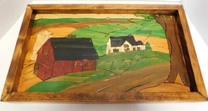 Scena di casale in mosaico in legno con cornice unica - Foto 1 di 15