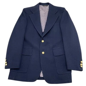 Cricketeer Blazer Men 40 Blue Gold Crown Buttons Poly Knit 70s Union USA VTG - Picture 1 of 12