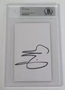 JUSTIN BIEBER signed Autogramm Auto 3x5 Karteikarte Schnitt Platte BAS JSA - Bild 1 von 5