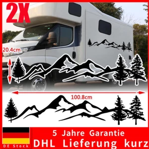 2x Aufkleber Wohnwagen Wohnmobil Caravan Camper Auto Berge Wald Landschaft-100cm - Bild 1 von 23