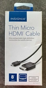 Insignia 8' Thin HDMI-to-Micro HDMI Cable Black NS-PG08591 High Speed Ethernet - Picture 1 of 3
