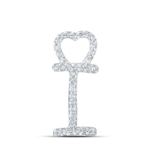 10k White Gold Women Initial "I" Pendant 0.11 CTW Diamond 0.86g Hip Hop Charm - Picture 1 of 1