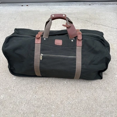 Vintage DAKOTA by TUMI Duffel Bag Weekender Green Canvas Genuine Leather 29x14 - Image 1 of 4
