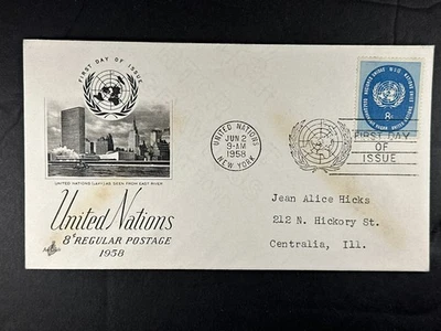 UN FDC 1959 8c United Nations Regular Postage First Day Cover   a555 - Image 1 of 2