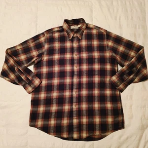 Vintage LL Bean Mens Flannel Shirt USA Button Down Plaid Blue Orange Medium EUC  - Picture 1 of 14