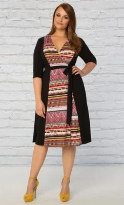 Vestido Kiyonna Colorido Verdadero Envoltura Estilo Mezcla Estampado Tribal Adelgazante 4X Foto 1 de 4