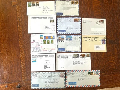 Greece 1980-90s Lot of 12 Nice Commercial Covers to USA; 1 Registered - Image 1 of 2