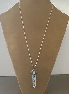 MOST UNUSUAL VINTAGE NECKLACE - OPAQUE GLASS CYCLINDER WITH BEADS - 59 cm (23”) - Bild 1 von 2