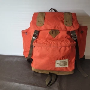 Früher Vintage The North Face Rucksack Backpack orange Lederboden - Bild 1 von 9