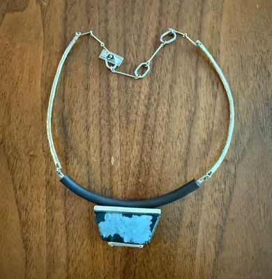 Designer ANNE-MARIE CHAGNON Canada Modernist Pewter Rubber Glass Necklace 19” - Image 1 of 4