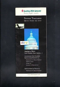 AMERICA WEST AIRLINES SYSTEM FAHRPLAN 29.10.2000 PHX-WASHINGTON DC STRECKENKARTE - Bild 1 von 1