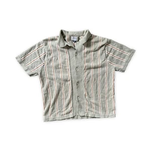 American Eagle Men's Short Sleeve Knit Polo Sage Green Stripe Size Large - Picture 1 of 6