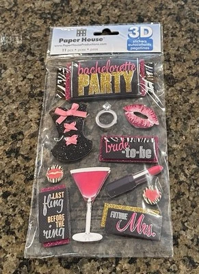 Paper House BACHELORETTE PARTY 3D Stickers Drink Lipstick Bride Ring - Image 1 of 2