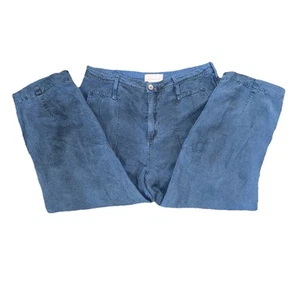 ANTHROPOLOGIE US Women 31x24 Blue Linen Lyocell AUDRA Utility Trouser Pants - Picture 1 of 9