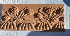 Vintage Terracotta Decorative Floral Rose Design 4x9 hand carved raised Motif - Picture 1 of 7