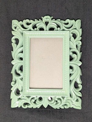 Marco de fotos ornamentado Cottage Core verde aguamarina 4x6” foto Shabby Chic filigrana como nueva Foto 1 de 4