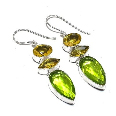 Peridot Earring,Handmade Gemstone 925 Sterling Silver Earring'' - Image 1 of 2