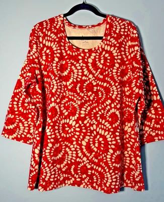 Denim & Co Coral Oscuro Rosa Naranja Cuello Redondo Top Abstracto Divertido Camisa Túnica XL Foto 1 de 4