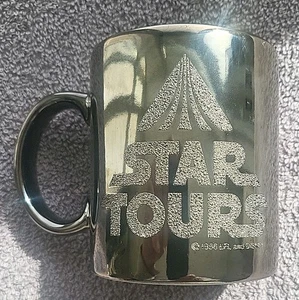 1986 Disney Star Tours verspiegelte silberne Star Wars Tasse kostenloser Versand gebraucht   - Bild 1 von 4