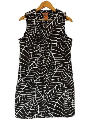 Vestido recto Tory Burch marrón pana estampado hojas blancas sin mangas talla 14 Foto 1 de 4