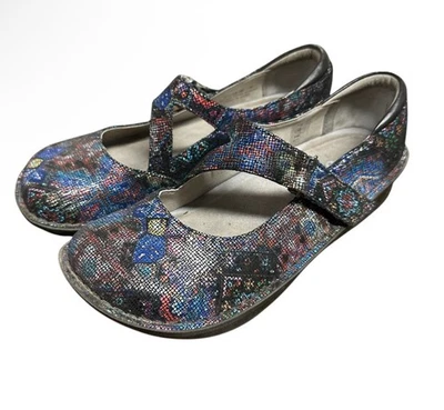 ALEGRIA Flats Size 39 Grey Multi Metallic Mary Jane Shoe Shimmer Comfort Day 748 - Image 1 of 4