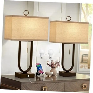 Nightstand Lamps Set of 2 with USB C+A Ports, 24'' Tall Table Lamp with Two - Picture 1 of 7