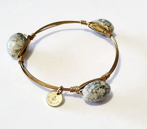 Bee Wired Goldtone Bangle Wired Black & White Stone Bracelet Howlite Agate - Picture 1 of 7