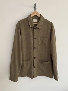 Folk Shacket Overshirt Jacket Linen Blend Canvas Khaki Size 4 Large - Picture 1 of 14