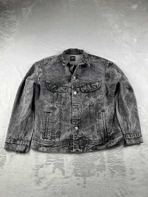 Chaqueta Lee de Colección Para Hombre Pequeña Negra Gris Lavado Ácido Jean Denim Trucker Años 90 Foto 1 de 4