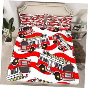 Fire Truck Fitted Sheet Kids Cartoon Car Bedding Set for Boys Firefighter Bed - Picture 1 of 8