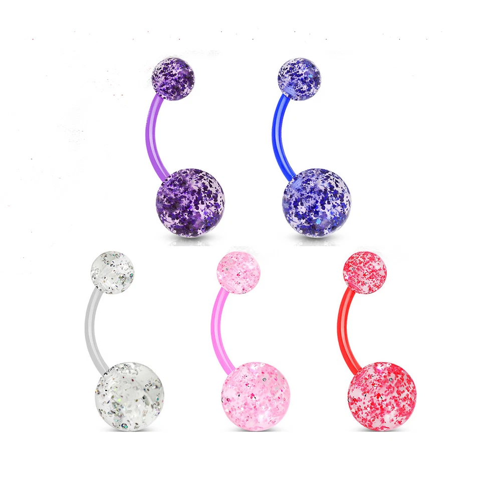 5 Pcs Assorted Color BioFlex Navel Ring Acrylic Color Ultra Glitter Ball B582 - Image 1 of 1