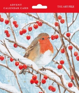 Traditioneller schneebedeckter Baum Robin Adventskalender - 24 Türen mit glänzender Oberfläche - Bild 1 von 1