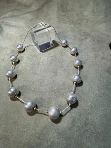 STERLING SILVER JORDAN LARGE SILVER BALLS NECKLACE -17.5 " LONG. BALLS 1/2". - Picture 1 of 4