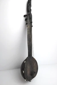 Handmade/Crafted West African Gourd Banjo Carved Baboon Cowrie Shells 23" Unique - Picture 1 of 16