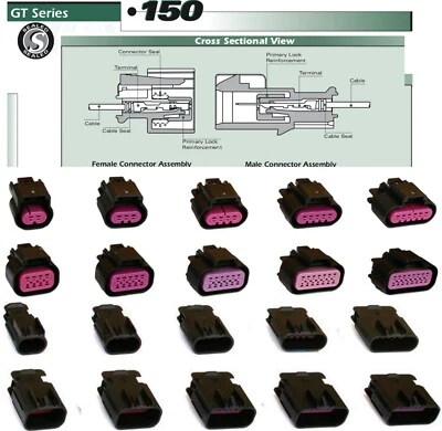 APTIV (FORMERLY DELPHI) Delphi 2,3,4,5,6-16 Pin GT150 Male, Female Seal Connector Terminals 18,20,22 GA