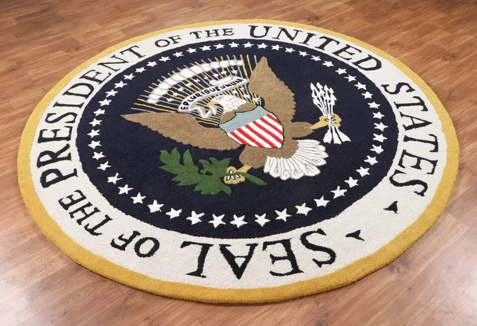 Eagle President Office Rug White Bordered Handmade Tufted 100% Woolen Area Rugs - Image 1 of 4