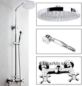 Juego de grifos mezcladores de baño de doble mango cruzado de ducha de lluvia redondos de 8" de montaje en pared - Imagen 1 de 2