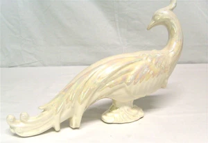 Vtg MCM Ceramic Phoenix Bird Figurine White Pearlized 1960's 12" long - Picture 1 of 7