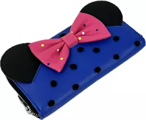 Disney Parks Loungefly Geldbörse blau Kunstleder 3D Schleife Rock The Dots Minnie Ohren - Bild 1 von 3