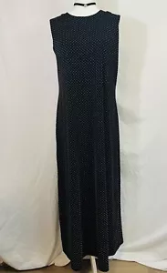 Vtg 90s Ronni Nicole Dress 16 Slinky Travel Long StretchBlack Polka Dot Maxi NWT - Picture 1 of 20