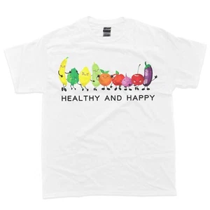 Healthy and Happy Fruits and Vegetables Cute Cartoon Food T-Shirt - Picture 1 of 4