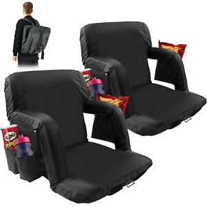 2 Packs Stadium Seat with Reclining Back Support Cushion Arm Rests Stadium Chair