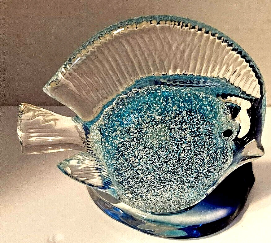 Castiçal votivo oceano peixe azul água e transparente vidro, soprado à mão. Marinha. - Imagem 1 de 4