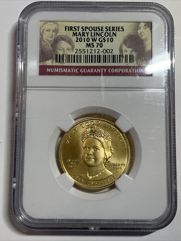 2010-W Mary Lincoln First Spouse Series Gold $10 NGC MS70 -#8 Cover