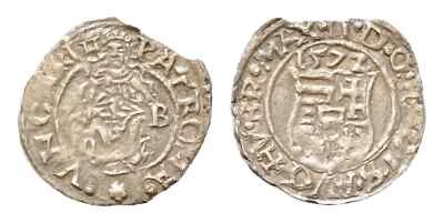 Hungary, Maximilian, 1572 Silver Denar, 16mm, 0.5 g. PATRONA VNGARIE, Madonna - Image 1 of 3