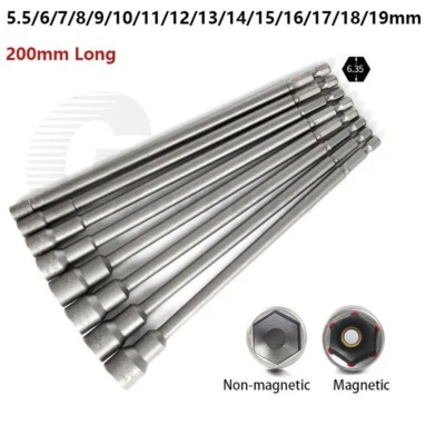 Magnetic Nut Driver Socket Or Set 200mm Long Impact Drill Bit Hex Shank 5.5-19mm - Image 1 of 4