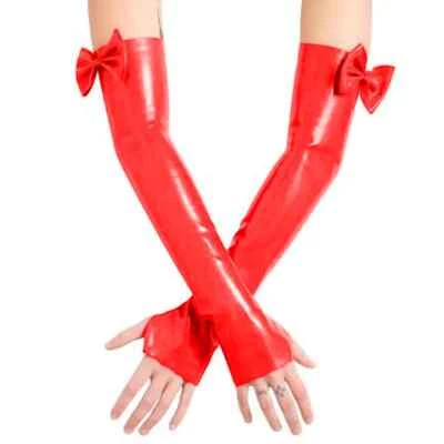 Guantes largos de cuero PVC sin dedos para fiesta club cosplay Wetlook color caramelo Foto 1 de 2