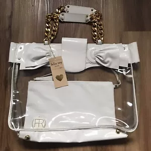 Felix Rey Transparent Bow Tote Bag White Vinyl w Snap Out Clutch 18x13x3” NWT - Picture 1 of 6