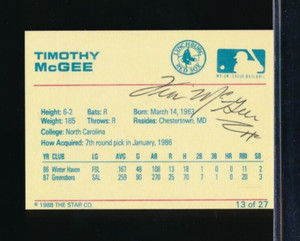 1988 Star Lynchburg Red Sox Tim Timothy McGee #13 signed auto autograph on back